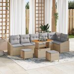 vidaXL Ensemble de canapé de jardin 9 Pièces Beige Poly rotin