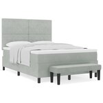 vidaXL Lit à ressorts avec Matelas & Banc Gris Clair 160x200 cm Velours