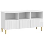 vidaXL Meuble TV 102 x 34 5 x 50 cm Blanc brillant Bois d'ingénierie