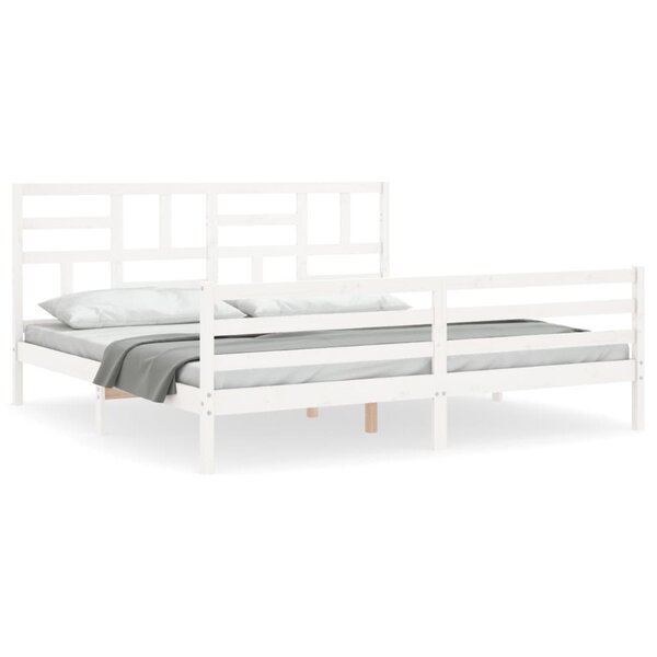 vidaXL Cadre de lit avec tête de lit blanc Super King Size bois massif