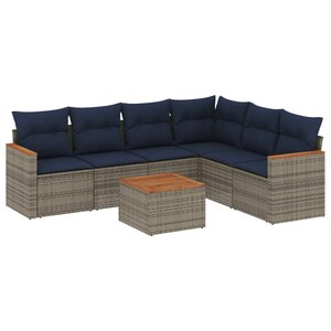 vidaXL Salon de jardin 7 Pièces avec coussins gris résine tressée