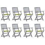 vidaXL Chaises pliables d'extérieur lot de 8 et coussins Bois d'acacia