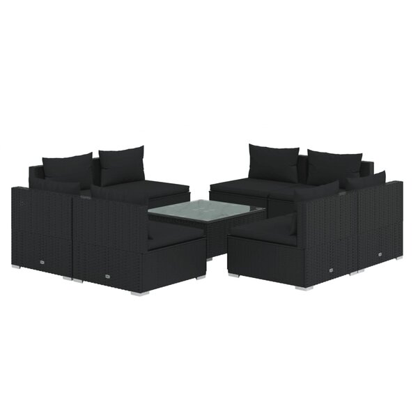 vidaXL Salon de jardin 9 Pièces avec coussins Résine tressée Noir