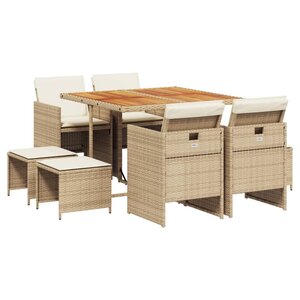 vidaXL Ensemble à manger de jardin et coussins 9 Pièces beige Poly rotin