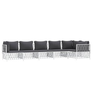 Salon de jardin meuble d'extérieur ensemble de mobilier avec coussins 6 pièces blanc acier 02_0018315