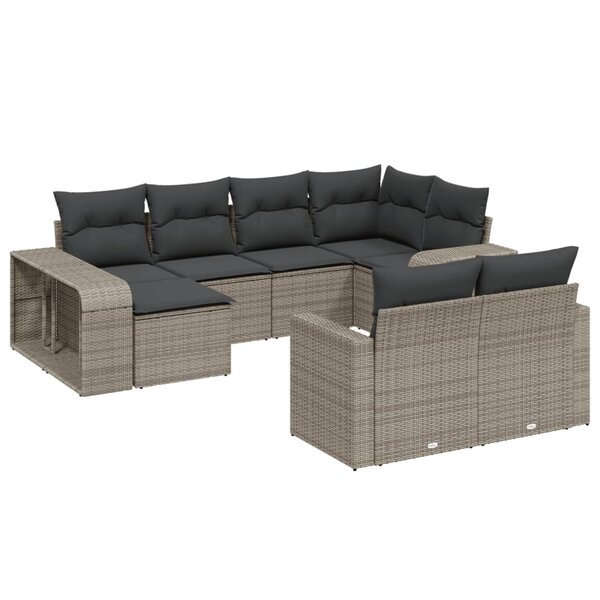 vidaXL Salon de jardin avec coussins 10 Pièces gris résine tressée