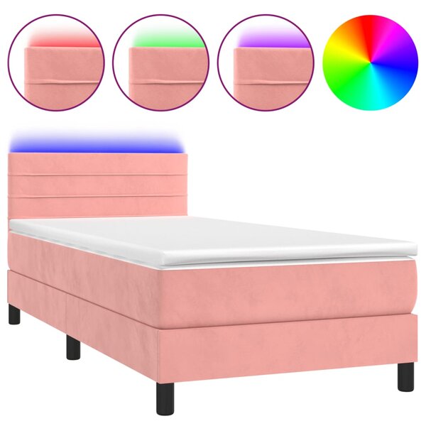 vidaXL Sommier à lattes de lit avec matelas et LED Rose 90x200 cm
