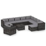 vidaXL Salon de jardin 12 Pièces avec coussins Bois imprégné de gris