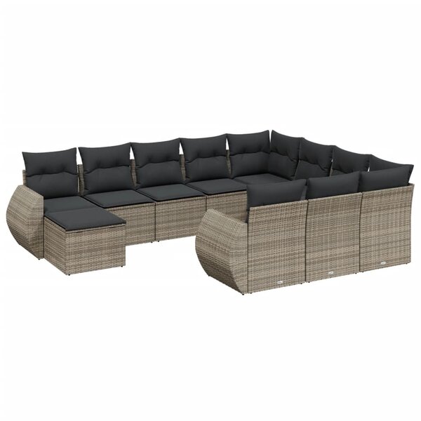 vidaXL Salon de jardin 11 Pièces avec coussins gris résine tressée