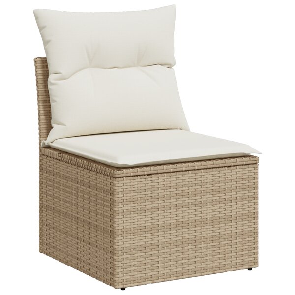 vidaXL Ensemble de canapé de jardin 7 pièces avec des coussins beiges en poly rotin et acacia