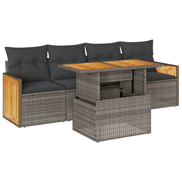 vidaXL Salon de jardin 5 Pièces avec coussins gris résine tressée acacia
