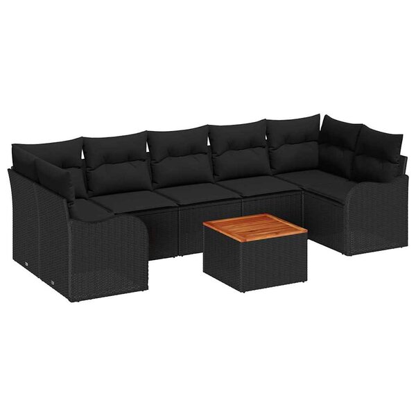 vidaXL Ensemble de canapé de jardin 8 Pièces Noir Poly rotin
