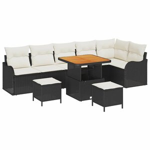 vidaXL Ensemble de canapé de jardin avec coussin 9 Pièces Noir et Crème