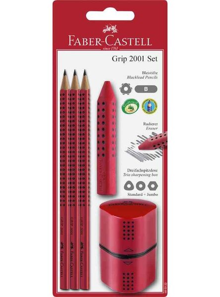 Kit crayon GRIP 2001, rouge blister FABER-CASTELL