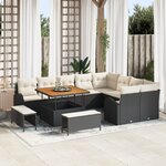 Ensemble de canapé de jardin 12 pièces avec coussins noirs poly rattan acacia
