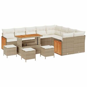 vidaXL Ensemble de canapé de jardin 14 Pièces Beige et crème polyrotin