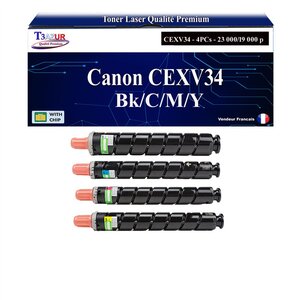 T3AZUR -4x Toners compatibles avec Canon IR-C2020 IR-C2025i IR-C2030 IR-C2050 IR-C2058 IR-C2100 IR-C2105 IR-C2220i IR-C2225 IR-C2230 remplace Canon CEXV34
