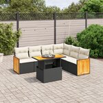 vidaXL Salon de jardin 7 Pièces avec coussins noir résine tressée