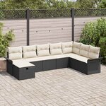 vidaXL Ensemble de canapé de jardin avec coussin 8 Pièces Noir Poly rotin