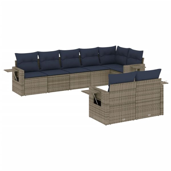 vidaXL Salon de jardin 8 Pièces avec coussins gris résine tressée