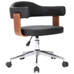 Chaise fauteuil siège pivotante de bureau informatique étude bois courbé et similicuir noir 02_0024150