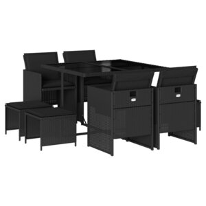 vidaXL Ensemble à manger de jardin 9Pièces coussins noir résine tressée