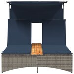 vidaXL Chaise longue double avec auvent et coussins en polyrotin gris