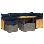vidaXL Salon de jardin 7 Pièces avec coussins gris résine tressée