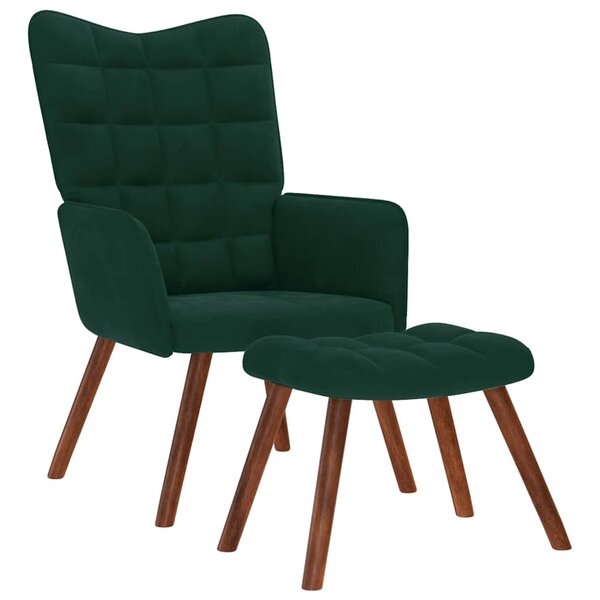 vidaXL Fauteuil relax avec tabouret en velours vert foncé