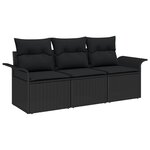 Canapés de Jardin de 3 Pièces avec Coussins Noir Poly Rattan