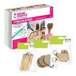 Coffret pyrogravure + 9 porte-clés bois à décorer