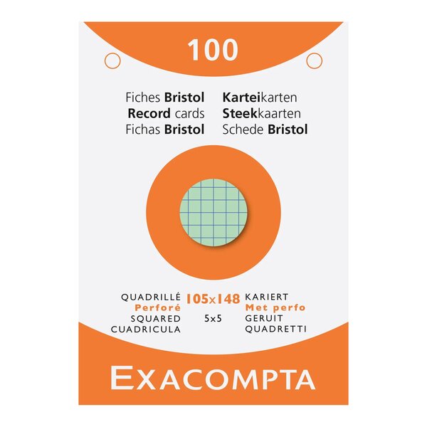 Étui De 100 Fiches - Bristol Quadrillé 5x5 Perforé 105x148mm - Couleurs Assorties - X 10 - Exacompta