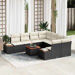 vidaXL Ensemble de canapé de jardin avec coussin 9 Pièces Noir Poly rotin