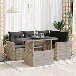 vidaXL Salon de jardin 5 Pièces avec coussins gris clair résine tressée