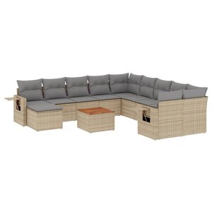 vidaXL Salon de jardin et coussins 12 Pièces mélange beige résine tressée