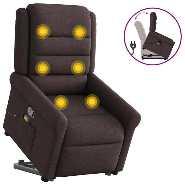 vidaXL Fauteuil inclinable de massage Marron foncé Tissu