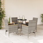 vidaXL Ensemble à manger de jardin et coussins 5 Pièces gris rotin verre