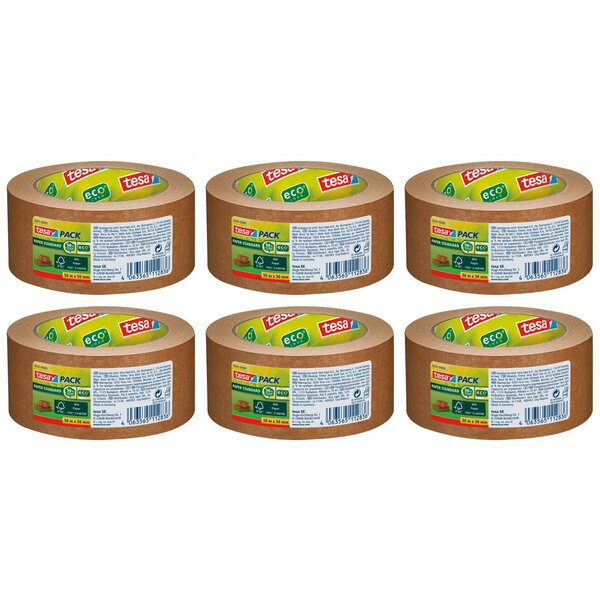 Ruban Adhésif d'emballage PAPER FSC ecoLogo 50mm x 50m x 6 TESA