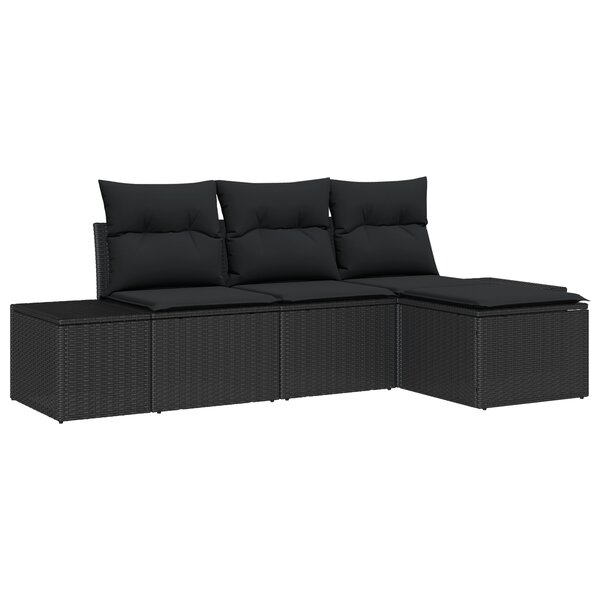 vidaXL Ensemble de Canapés de Jardin de 4 Pièces avec Coussins Noir Rattan Poly