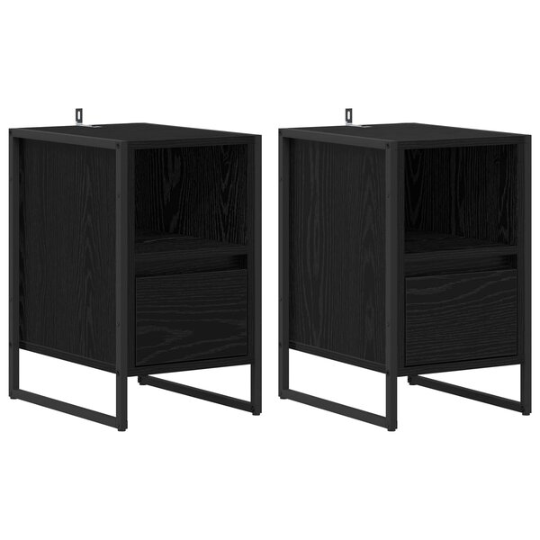 vidaXL Table de chevet avec tiroir 2 Pièces Chêne noir 39 5 x 30 x 50 cm