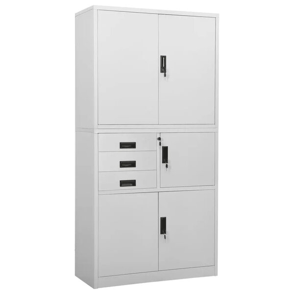 Armoire de bureau design moderne rangement 90 x 40 x 180 cm avec 3 étagères réglables en acier gris clair 02_0046912