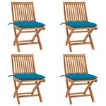 vidaXL Chaises pliables de jardin avec coussins lot de 4 Teck solide