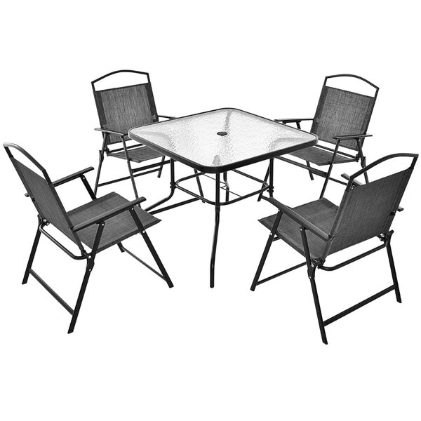 Lot de 5 pièces salon de jardin 86 x 86 x 70 cm table avec trou pour parasol design moderne en métal gris noir 20_0019293
