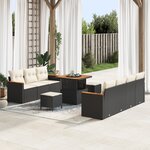 vidaXL Ensemble de Canapé de Jardin 10 Pièces avec Coussins Noir Rattan Poly Acacia