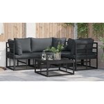 vidaXL Ensemble de canapé de jardin avec coussin 4 Pièces Noir Aluminium