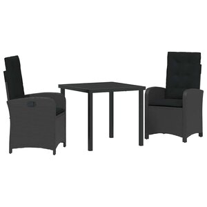vidaXL Ensemble de salle à manger pour jardin 3 Pièces Noir polyrotin