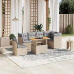 vidaXL Salon de jardin avec coussins 7 Pièces beige résine tressée