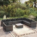 vidaXL Salon de jardin 11 Pièces avec coussins Gris Résine tressée