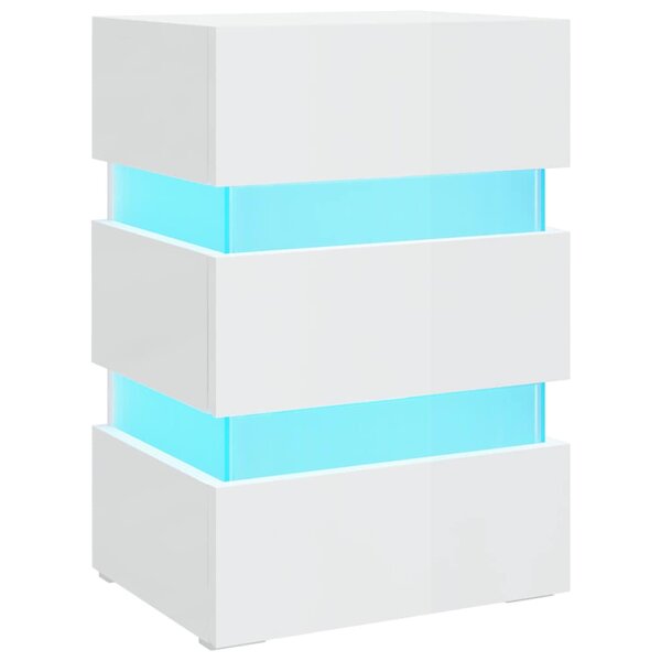 vidaXL Table de chevet à LED blanc brillant 45x35x67 cm