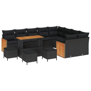 vidaXL Ensemble de canapé de jardin avec coussin 13 Pièces Noir